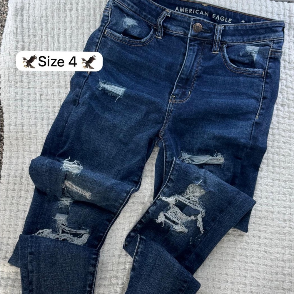 American Eagle Outfitters Dark Indigo Distressed High-Rise Jeans